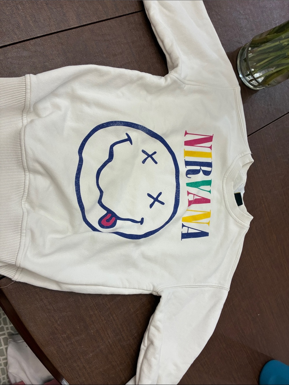 NIRVANA White Crewneck Sweatshirt with Rainbow Logo